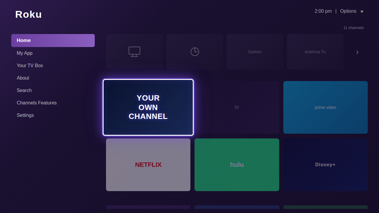 Branded Roku channel on TV screen